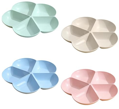 SacJkt Serving Platter, Snack Tray with 5 Compartments, Pack of 4 Serving Tray, Serving Platters for Parties, Multifunctional Snack Plate for Fruit, Candy, Nuts, Desserts (4 Color)