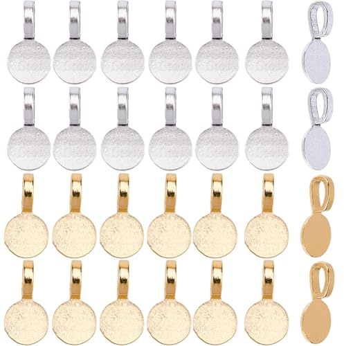 SOFPLATE 1 Box 100Pcs Glue on Bails Gold Pad Bail Bulk Alloy Silver Round Spoon Base Blank Settings Cabochon Charms Jewellery Findings for Jewellery Making Accessories Necklace DIY Glass Gems Supplies