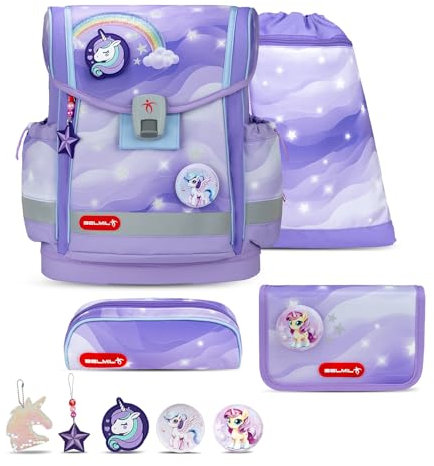 Belmil Classy Plus Schulranzen Set 6-teilig mit extra Schlüsselanhänger (405-78AG/S/K) (Over The Rainbow)