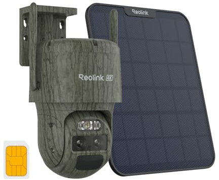 Reolink 4K 4G LTE Cellular Security Camera Outdoor Wireless with SIM Card, Battery Powered, No WiFi Camera, 6X Zoom, Auto Tracking, No-Glow IR, IP66 for Wildlife, Trail TrackMix LTE-C+ Solar Panel