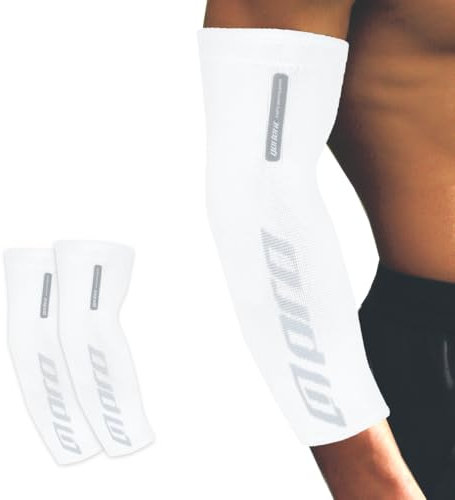 Gorletic Ellenbogen-Kompressionsmanschetten (Paar) – Ellenbogenstütze – rutschfest und elastisch für Calisthenics, Fitness, Gym und Epicondylitis – Herren/Damen, weiß, Medium