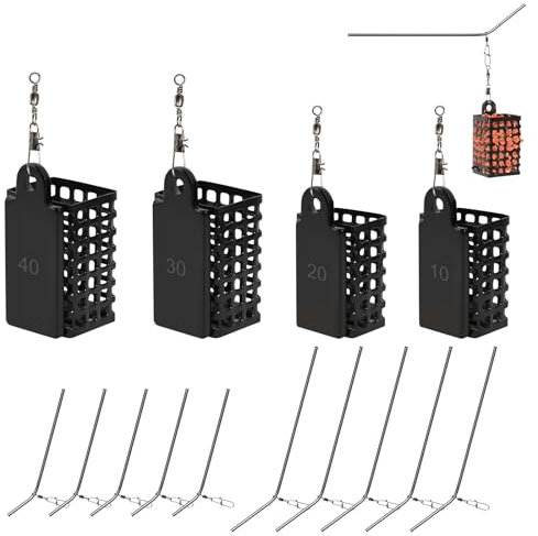 YGKYMVW Futterkorb Angeln, 14 Stück Fishing Futterkorb Feeder Angeln Metallkäfig mit Gewichte und Wirbel Snap, Quadrat Futterkörbe zum Angeln Anti Tangle Feeder Zubehör für Meeres Süßwasserfische