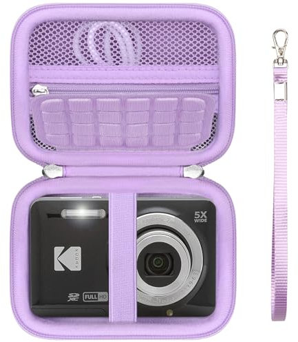 Supmay Digital Camera Case Compatible with Kodak PIXPRO FZ45 FZ55 FZ53 FZ43 Digital Camera, Vlogging Camera Storage Holder Travel Bag with Mesh Pocket for Battery, USB Cable, SD Card, Purple
