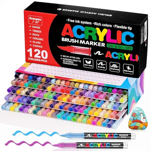 VAKKI 120 Colores Rotuladores Acrilicos, Acrylic Markers Para Colorear Adultos, Marcadores AcríLicos Para Colorear, Piedra, CaligrafíA, Madera, Lienzo, Vidrio, CeráMica