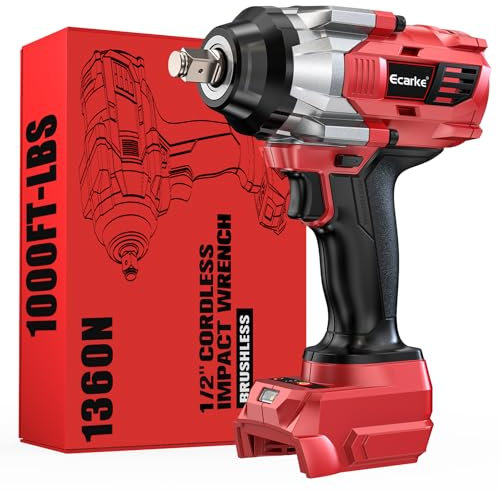 Ecarke Avvitatore a Impulsi 1400Nm, Compatibile con Batterie Milwaukee 18V, 1/2 Brushless con Luce LED per Smontaggio Ruote, Lavori Edili e Auto (Senza Batteria e Caricatore)