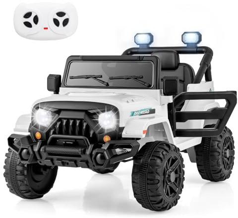 Maxmass 12V Kids Electric Ride on Car, Battery Powered Electric Vehicle with Remote Control, Lights, Music, Horn, Wireless Connection, Children Toy Car Off Road Truck for 3+ Years Old (White)