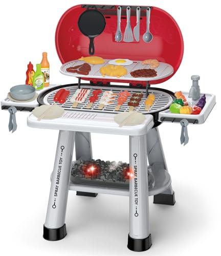 Mostop Lot de 69 jouets de cuisine pour enfants avec fumée, barbecue et barbecue pour enfants de 3, 4, 5, 6 ans, garçons et filles