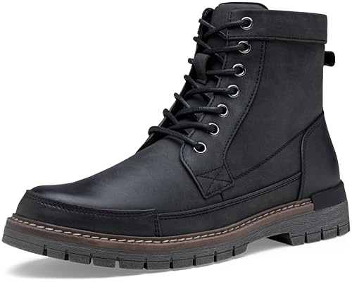 VOSTEY Herren Stiefel Winterschuhe Motorrad Casual Leder Schuhe Chukka Boot Leicht Rutschfest (EU8117 Schwarz 44)