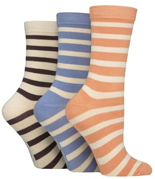SockShop Ladies’ Plain Patterned Striped Bamboo Socks Soft Breathable Socks Assorted Colours 4-8 Pack of 3