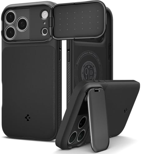 Spigen iPhone 17 Pro Hülle Optik Armor MagFit -Black | Kompatibel mit MagSafe, Kamera-Schutz, Metall-Ständer, Air Cushion Tech, Military-Grade Schutz