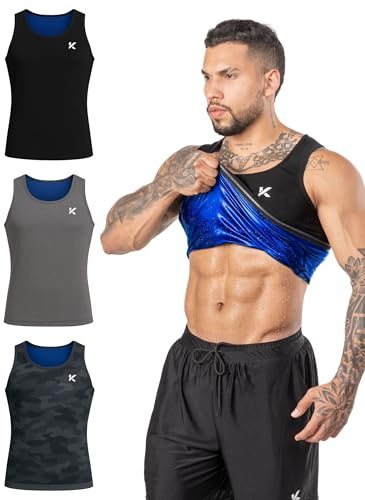 Kewlioo Men's Heat Trapping Pullover Sweat Enhancing Vest - Sauna Suit Shirt Compression Vest Shapewear Top for Gym Exercise (Multicolor, Small-Medium)
