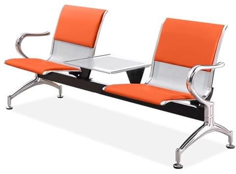 DJJYCTNM 2-Sitzer-PU-sitzbank für Wartezimmer, Wartebank Airport mit Kleinem Tisch, Lobby-Stühle für Flughafen, Bank, Krankenhaus, Salon(Orange)
