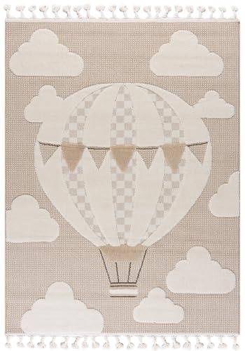 Mazovia Teppich Kinderzimmer 80x150cm Creme Ballon Kinder 3D-Muster Elegant | Teppich für Wohnzimmer Schlafzimmer Esszimmer Büro Beige Pflegeleicht Tierfreundlich Allergikerfreundlich Mittelflor Stilvoll