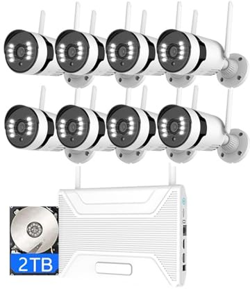 AKAVIG 5MP 8CH Home Surveillance NVR Kit, Business Wireless WiFi Security Camera System with Two Way Audio, Color Night Vision, Motion Detection, APP Remote Viewing, with 2T Hard Disk