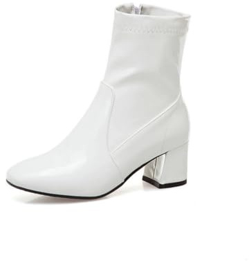 JZWBLDS Stivali Chelsea Donna Elasticizzati a Punta Quadrata con Tacco Largo, Zip Laterale per Autunno e Inverno,Bianca,35 EU