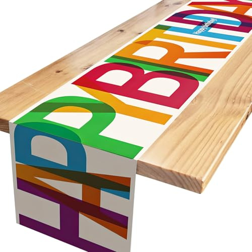 Leikedun Tischläufer Geburtstag 180 x 35cm Geburtstagstischdecke Bunt | Happy Birthday Tischdecke Deko für Mädchen Jungen Party Dekoration, Oxford-Stoff