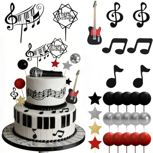 28 Pcs Music Cake Toppers, Guitar Cake Topper, Rock Theme Party Supplies for Birthdays, Concerts, Festivals, and other Occasions