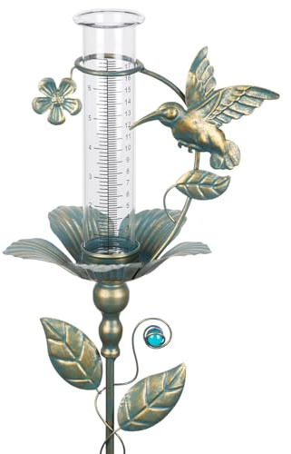 pearlstar Regenmesser für Garten, Kolibri Regenmesser frostsicher, Niederschlagsmesser mit Metall-Erdspieß, Gartenzubehör für Rasen, Terrasse, Geschenk für Gartenliebhaber