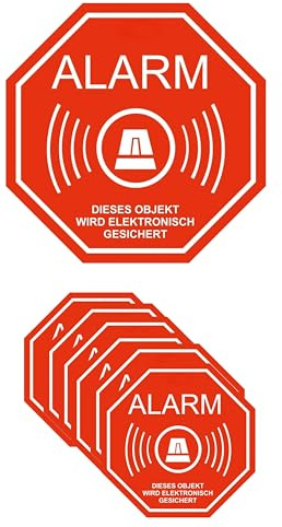 6er Alarm-Aufkleber Set 5×5cm Achtung: Objekt elektronisch alarmgesichert, für Fahrzeug, Glas & Wand, wetterfest, selbstklebend
