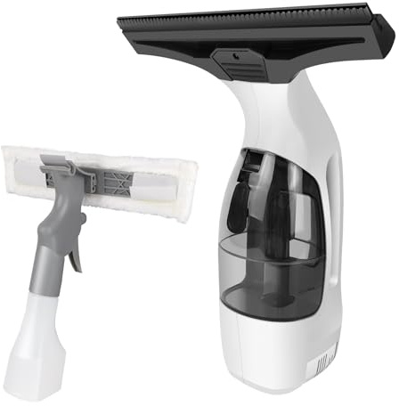Akku Fenstersauger Set, Kabelloser Fensterreiniger Elektrisch Fensterputzer mit 50 Min Laufzeit, 28 cm Saugdüse & 150 ml Wassertank, Streifenfreie Reinigung für Fenster, Spiegel und Fliesen