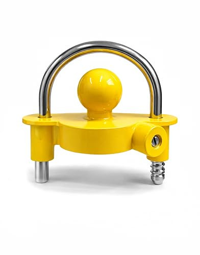 Purely Outdoors HitchPRO Universal Trailer Hitch Lock – Heavy Duty Caravan Hitchlock Anti-Theft Tow Ball Coupling Lock for 50mm Couplings, High Security Steel Lock with 2 Keys, Hazard Yellow