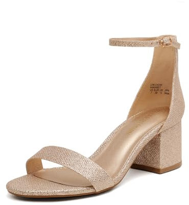 DREAM PAIRS Womens Bridal Sandals Ladies Mid Low Block Heels Sandals,Gold/Glitter Size 6.5 UK, Low-Chunk