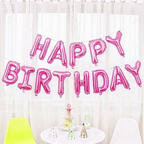 JZK Festone Palloncini Buon Compleanno Rosa Happy Birthday Palloncini Pellicola di Alluminio Lettere Alfabeto Decorazione Compleanno