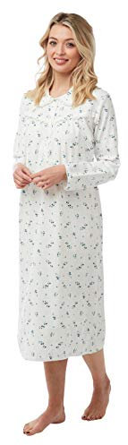 Daisy Dreamer Chemise de nuit Wincey en flanelle douce et chaude en coton brossé pour femme Imprimé floral Taille 36-54, bleu, XL