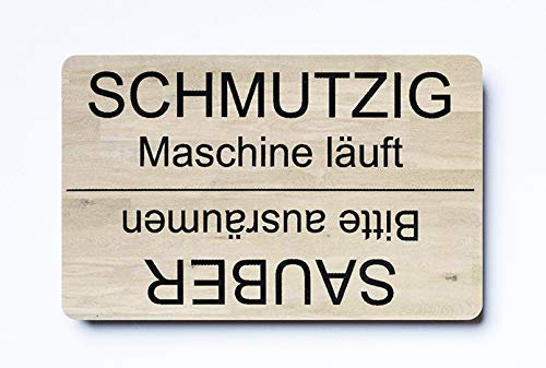 Schild für Spülmaschine 8,6 cm x 5,4 cm Sauber Bitte ausräumen Schmutzig Maschine läuft Magnetschild Küche Haus Wohnung Büro Firma Praxis Zubehör (holz Optik)