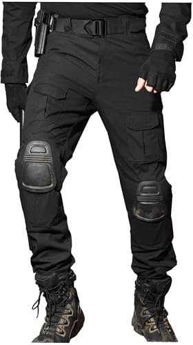 WISEONUS Multi-Pocket Duty Pantaloni Paintball Shooting BDU Pantaloni Tattici Pantaloni Airsoft con Ginocchiere (IT, Testo, XXL, Regular, Regular, Nero)
