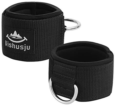 Vishusju Ankle Wrist Cuffs Neoprene Padded Straps D-Ring Glute Kickback for Cable Machines Legs Exercise Adjustable Fitness (D Ring Silver)