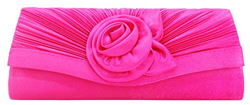 wocharm Charming Women Satin Banquet Bag Clutch Prom Wedding Club Evening Handbag(Hot Pink)