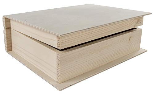 WooDeeDoo Deep Wooden Book Shaped Storage Box – Large Decorative Keepsake Gift Case for Crafts Jewellery Letters Photos Accessories DIY Projects Unfinished Pine Wood – 24.5 x 19 x 8 cm