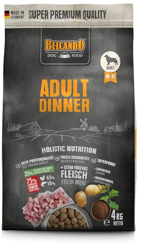 BELCANDO Adult Dinner [4 kg] Hundefutter | Trockenfutter für Hunde | Alleinfuttermittel für ausgewachsene Hunde Aller Rassen ab 1 Jahr