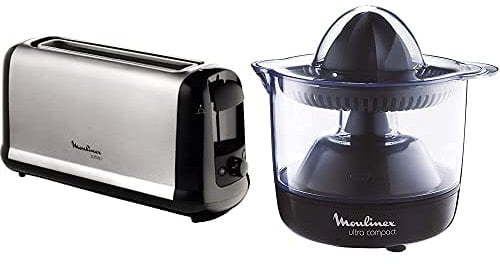 Moulinex Subito Ls2608 - Tostadora 1 Ranura Extragrande, 1000 W + Pc120870 Exprimidor Compacto Con Jarra Transparente Desmontable De 0,45 L