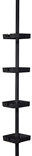Bath Bliss 4 Tier Tension Corner Organizer Caddy, Shelves, Good for Bathtubs & Shower Stalls, Holds Large Bottles, Soap, Washcloths, Aluminum, Black