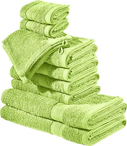 REDBEST Frottier-Set 10-TLG. Chicago apfelgrün Größe - Handtuch, Duschtuch, Gästetuch, Waschhandschuh - saugstark, strapazierfähig, ideal für Reisen, Sport