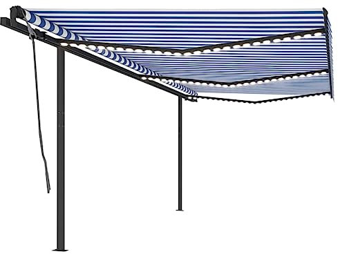 vidaXL Tenda da Sole Retrattile Manuale con LED 6x3 m Blu e Bianco