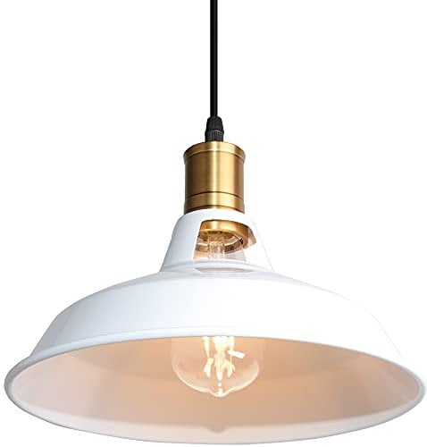 TOKIUS Lámpara Colgante Vintage, Ø27cm Lámpara de Techo Retro de Metal Industrial E27 Lámpara Araña para Comedor Cocina Restaurante, 1m Cable (Blanco, 1 Pieza)
