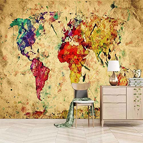 FVGKYS Wandbilder Schlafzimmer Erwachsene Kinder Tapete Plakate 3D Vintage Weltkarte Selbstklebend Wandgemälde Wandtattoo Kunst Dekoration Für Wohnzimmer Küche Wanddekoration 350x256cm