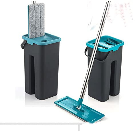 FURUIWUFENG fregona Mop Squeeze Plana y Cubo escurridor de la fregona Plana Conjunto mopa de Microfibra Pad seco y húmedo de Madera compuesta Ceramic Tile mop (Color : DR-BHW23)