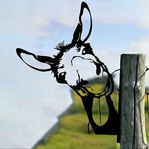 CCWORAN Metall Esel Garten Ornamente Für Zäune Dekorationen Outdoor Home Esel Tiere Garten Dekor Skulpturen Rostige Gusseisen Silhouetten Baum Hof Wandkunst Geschenk EselD