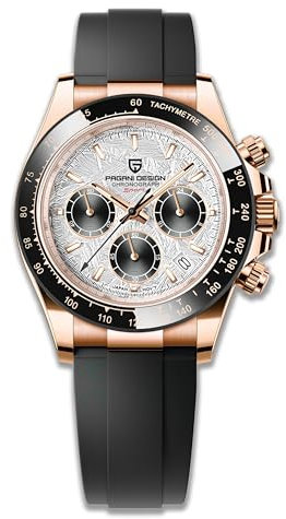 Pagani Design Herren Keramik Lünette Edelstahl Armband Wasserdichter Chronograph 100 m Saphirglas Herrenuhr(Or Weiß JY)