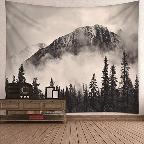 Wandteppich Für Schlafzimmer Wandtuch Fensterblick Grau-Weiß Nebel In Den Bergen Wandteppich Jungs Teppiche Bunt Wandbehang Deko Wandschmuck Groß Schlafzimmer Wohnzimmer Wanddekoration 150X130Cm