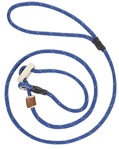 ROMNEYS Moxonleine Durham 6 mm – handgefertigte Retrieverleine & Agilityleine mit Hirschhorn-Zugstopp – Leine & Halsband in einem – Hundeleine Made in Germany (Blau-reflektierend, 130 cm)