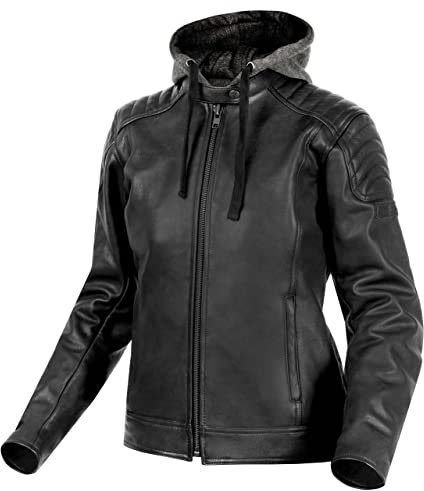 REBELHORN Impala Lady Leder Motorradjacke für Frauen Zertifizierte Ellenbogen- und Schulter Protektoren Abnehmbare Kapuze