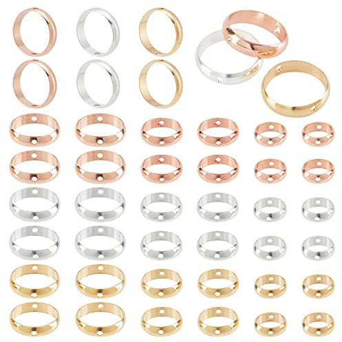 PandaHall Circle Bead Frame 18K 24K Gold, 54 Stück Zwei-Loch-Rahmen Zwischenperlen 8/10/12 mm Messing Runder Verbindungsring Zum Perlenohrring Armband Halskettenherstellung, Gold/Silber/Roségold
