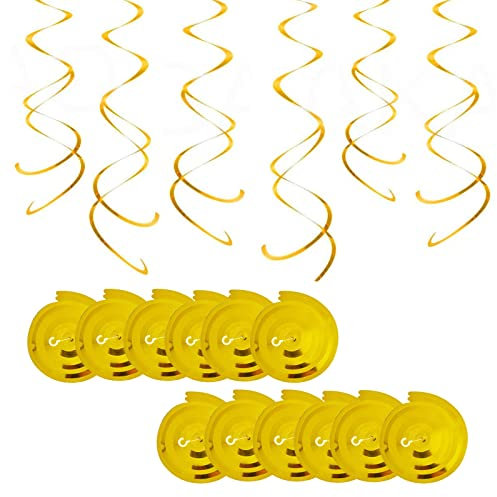 12Rolls Hanging Swirl Decorations Gold for Happy Birthday Party Swirls Decorations-Gold Hanging Swirls Ceiling Decorations Shiny Foil Swirls for Wedding,Baby Shower,Xmas,Birthday Party Supplies