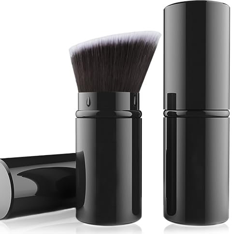 Falliny Einziehbarer Make-up-Pinsel, abgewinkelter Flüssig-Foundation-Pinsel, Reisekabuki-Puder-Make-up-Pinsel mit Abdeckung, perfekt zum Mischen von Flüssigkeiten, Creme oder makellosen Puderkosmetik