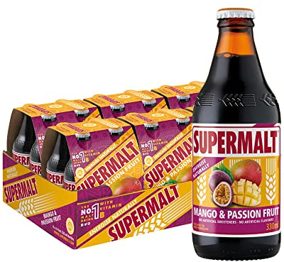 SUPERMALT | Mango & Passion Fruit Malt Drink | Alcohol-Free | Premium Malt Drink with B Vitamins | Pack of 24 x 330ml Bottles